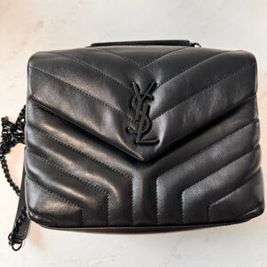 SAINT LAURENT
Calfskin Y Quilted Monogram Small Loulou Chain Satchel Black